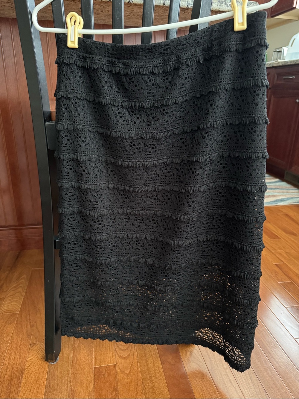 Susan Graver Black Novelty Knit Midi Skirt NWT